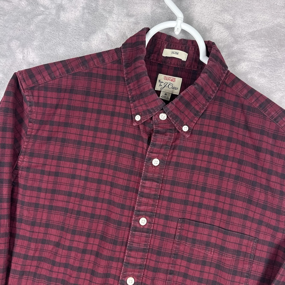 J.CREW Oxford Slim Fit Button Down Shirt Mens M Burgundy Plaid Long Sleeve